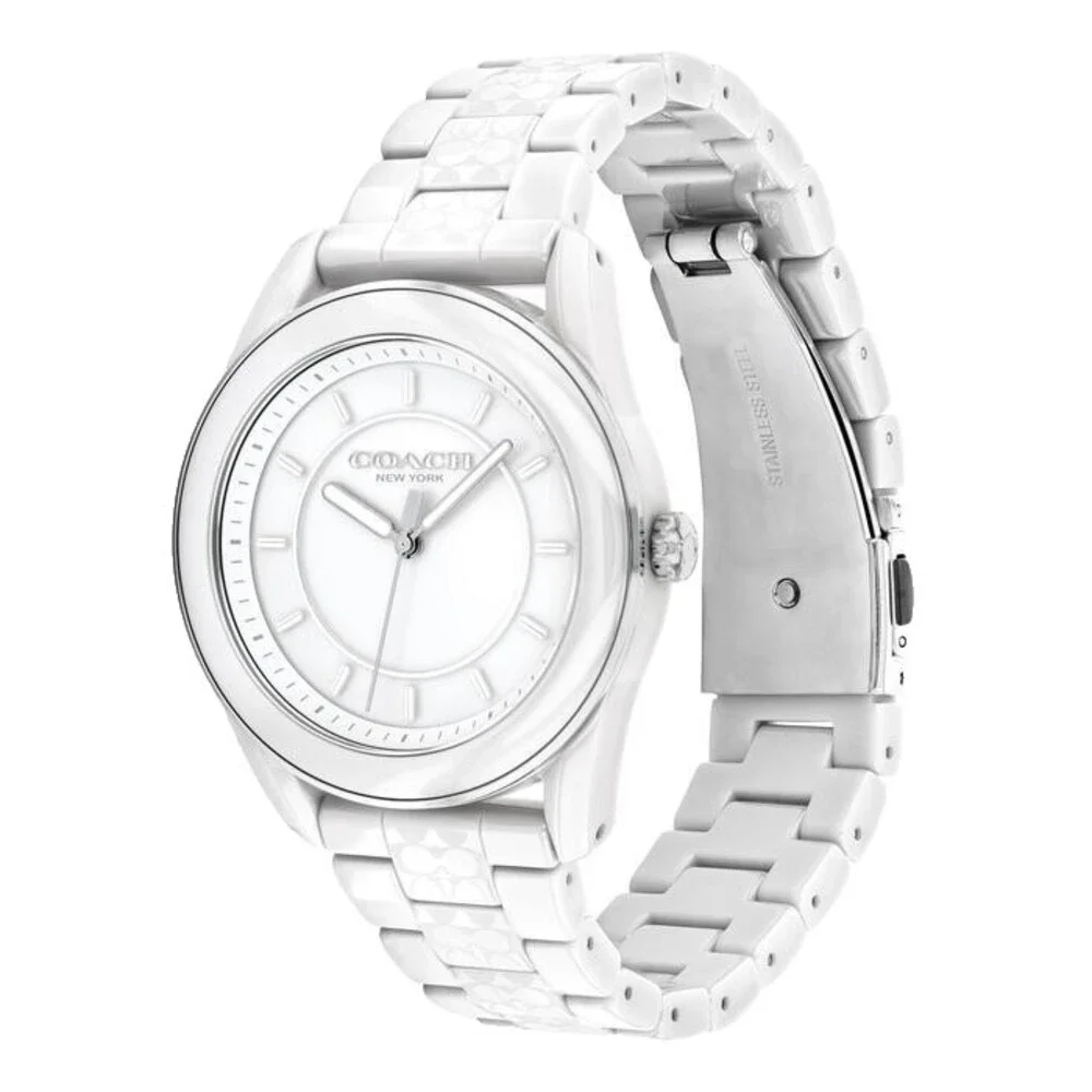 COACH PRESTON 14503771 WHITE DIAL & CERAMIC BRACELET QUARTZ 38MM WOMENS WATCH - Picture 2 of 4